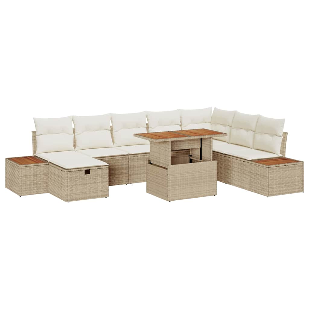 Garten-Sofa-Set mit Kissen mit Speicher 9 pcs Beige Poly Rattan